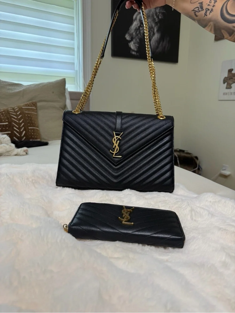 YSL Black Quilted Leather Shoulder Bag with Matching Wallet - Picture 1 of 4